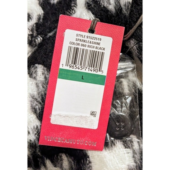 Vince Camuto Houndstooth Shacket Faux Leather Trim Jacket Button Down L NWT $149 - Picture 4 of 12